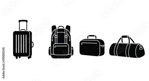 Various travel bags in black and white a distinctive silhouette