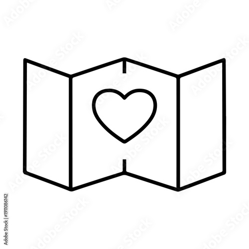 Map with heart line icon vector on a white background
Vector line icon