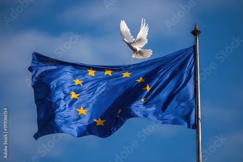 Wallpaper Mural Peace symbol dove flying over EU flag Torontodigital.ca