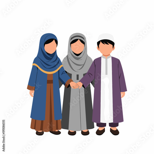 Muslim family portrait traditional clothing togetherness.