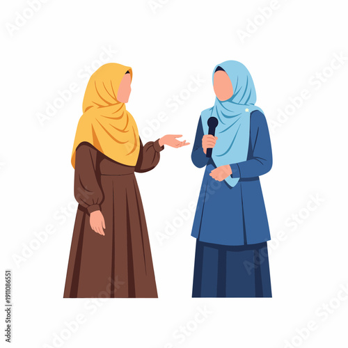 Two Muslim Women in Hijab One with Microphone.