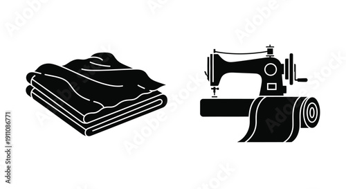 Sewing machine and fabric stack in striking black and white silhouette