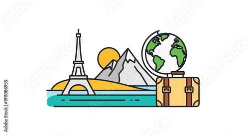 Travel tourism icon with globe luggage.