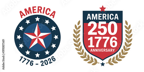 American patriotic logos and badges for 250th anniversary celebration  USA independence day symbols
