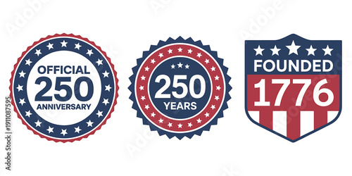 American patriotic anniversary badges and labels for 250 years founding  official celebration
