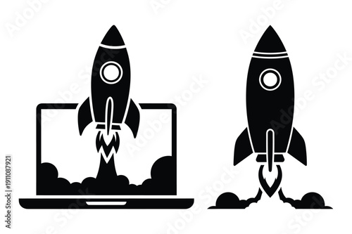 Rocket Launch Silhouette from Laptop Screen