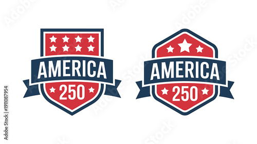 American patriotic shield badges with stars and ribbons  USA 250th anniversary emblems