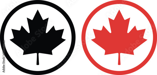 Two maple leaf symbols with different colors and borders