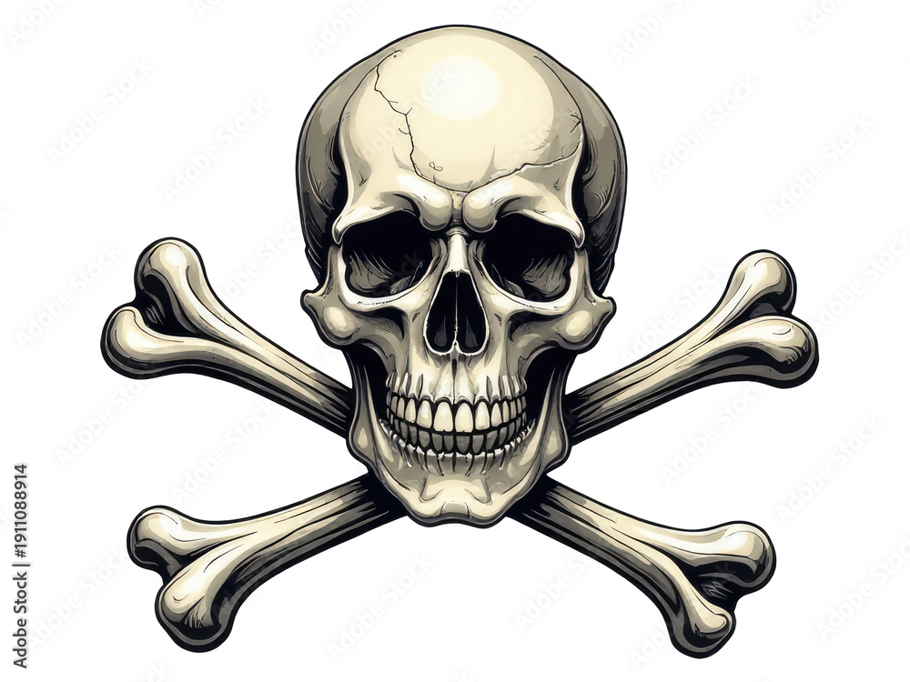 Fototapeta premium A skull with crossbones symbol on a plain white background