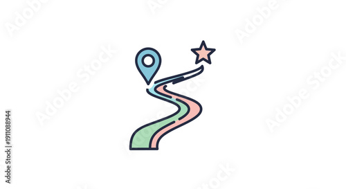 Wavy Line with Pin and Star Symbol.