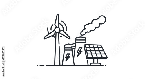 Wind Turbine Solar Panel Power Plant.