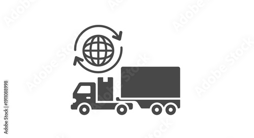 Truck with globe shipping symbol overhead.