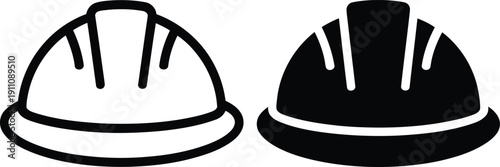 Two different types of safety helmets shown in a black and white image
