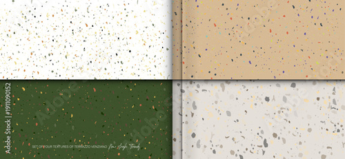 Pattern for ceramics marble natural stone. Set seamless terrazzo patterns. Vector stock illustration textured shapes in vibrant colors