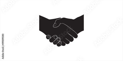 Business people handshake silhouettes, professional team meeting agreement concept, corporate partnership success, office workers standing together, black human figures, isolated white background