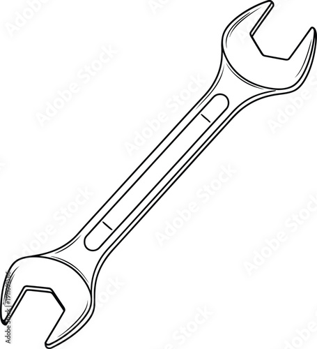 Simple Line Art Drawing of a Double Ended Spanner Wrench Tool.