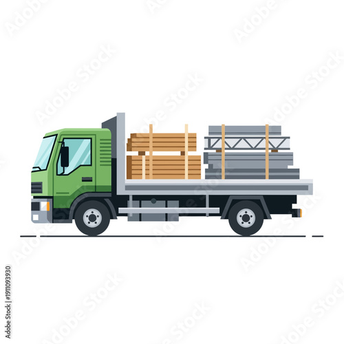 Flatbed Truck Delivering Construction Materials Seamlessly