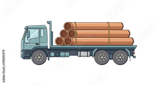 Flatbed Truck Delivering Cylindrical Material Efficiently Transporting Supplies Across Distances