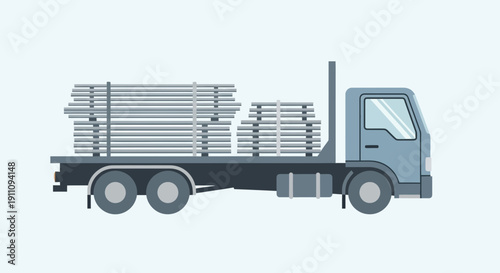 Flatbed Truck Transporting Metal Pipes Industrial Logistics Illustration