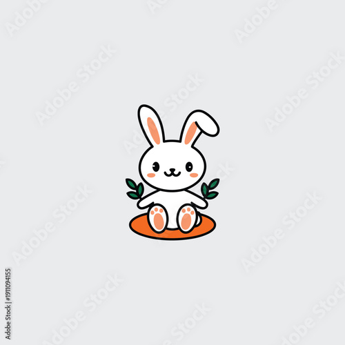 easter bunny with a carrot,  Cute White Rabbit Cartoon Character Sitting on a Large Carrot.