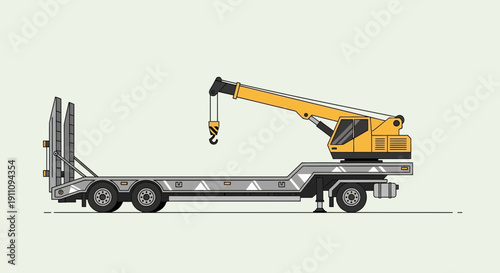 Flatbed Truck With Crane Illustration Construction Vehicle For Heavy Lifting