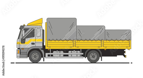 Flatbed Truck With Tarp Covered Cargo For Delivery Services
