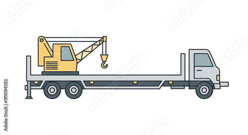 Flatbed Truck With Mounted Crane Industrial Vehicle Icon
