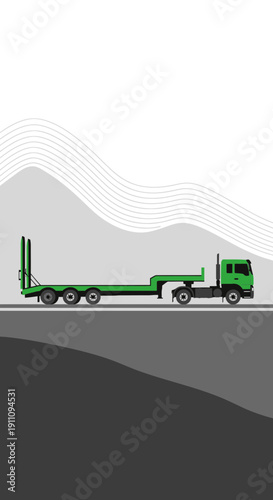 Green Logging Truck Transporting Timber Heavy Duty Machinery On Roadside