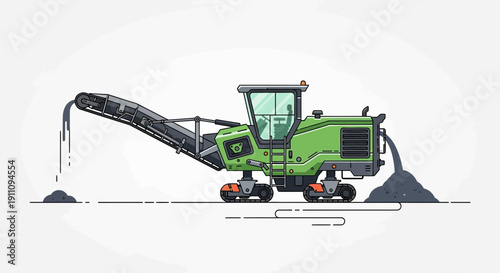 Green Milling Machine Removing Asphalt Producing Construction Material