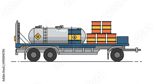 Hazardous Materials Transport Vehicle Carrying Drums And Tanker