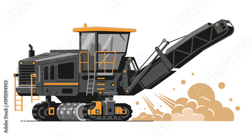 Heavy Construction Equipment Asphalt Planer Machine Working On Site