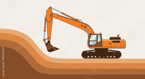 Heavy Construction Excavator Working On Site Terrain