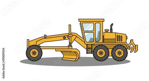 Heavy Construction Grader Machine Illustration For Roadwork