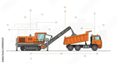 Heavy Construction Machine Loading Dump Truck On White Background