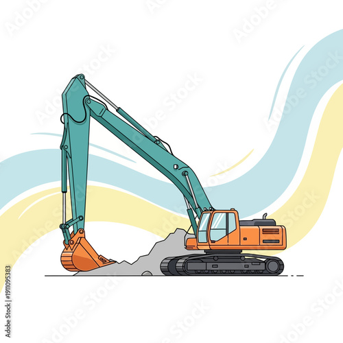 Heavy Construction Machinery Excavator Working On A Building Site