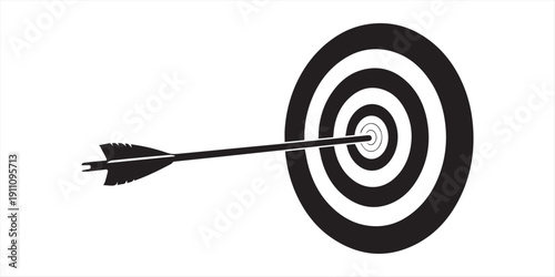 Target with arrow silhouette minimal archery symbol success focus and aim vector with white background