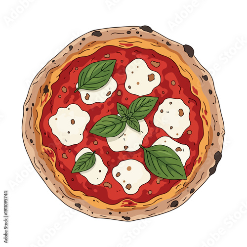Authentic Neapolitan Pizza Realistic Flat Vector Illustration Isolated on White Background