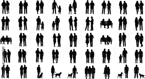 Black male body silhouettes, front view standing athletic man figures, isolated human anatomy outlines for medical, fitness, and fashion design.