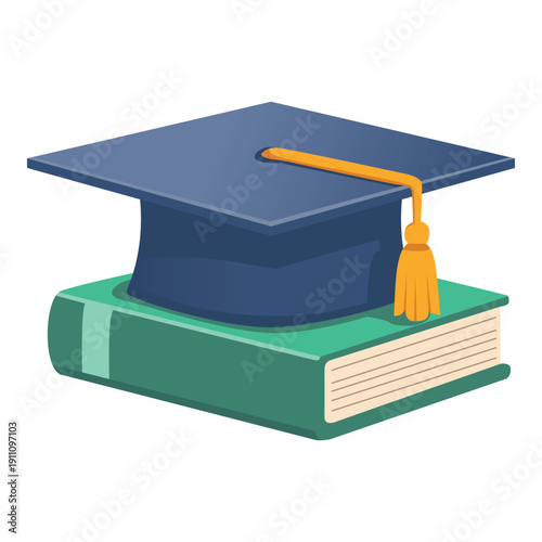 Graduation and Knowledge: A simple yet profound visual of a mortarboard resting upon a textbook, encapsulating the essence of education and the pursuit of knowledge