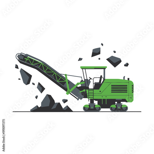 Heavy Duty Crusher Machine Processing Materials With Debris Flying