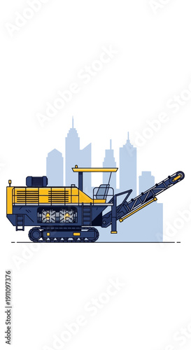 Heavy Duty Crusher Machine Operating In Urban Construction Setting