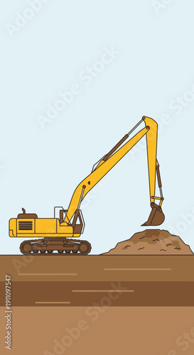 Heavy Duty Excavator Digging Earth In Construction Site
