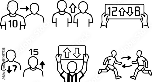 Line icons showing player substitutions in games.
