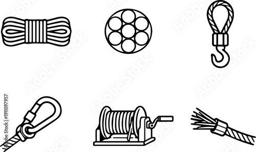 Outline icons representing ropes, hooks and winching equipment.
