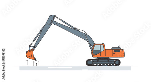 Heavy Duty Excavator Machine Working on Construction Site Illustration