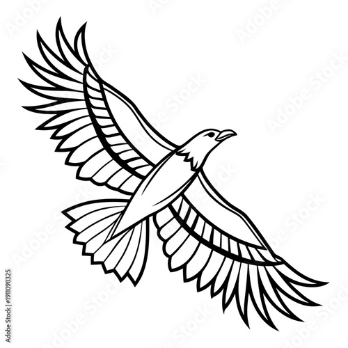 A bird with its wings spread out in flight Vector