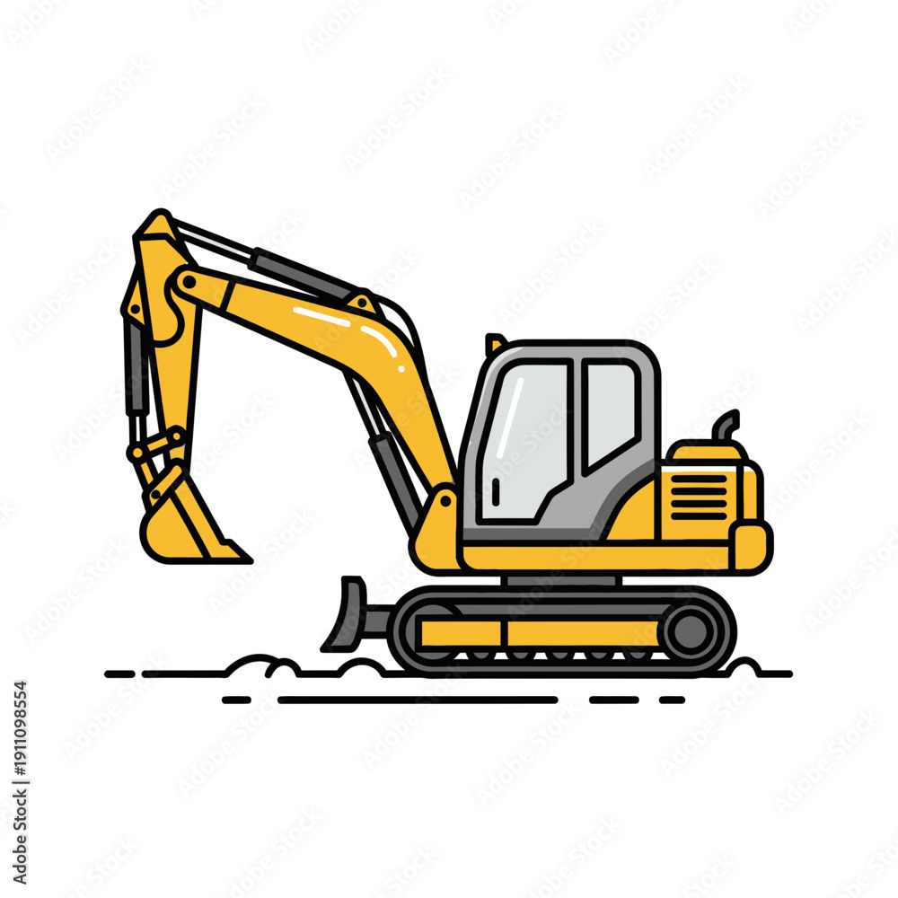 Fototapeta premium Heavy Duty Excavator Machine Digging Ground Construction Equipment Vector Art