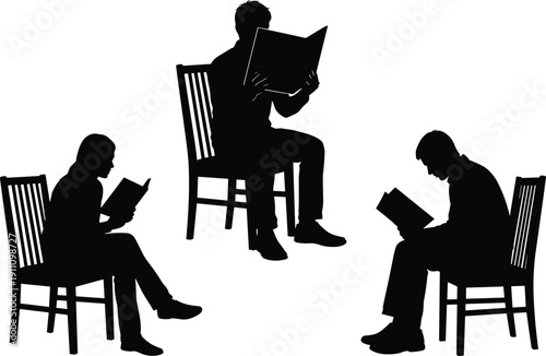 Wallpaper Mural Set of People Silhouettes Sitting on Chairs and Reading Books Flat Vector Illustration for Education Learning and Library Concept Design Torontodigital.ca