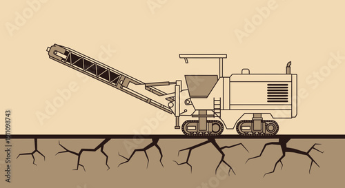 Heavy Duty Excavator Machine Working On Cracked Earth Construction Site