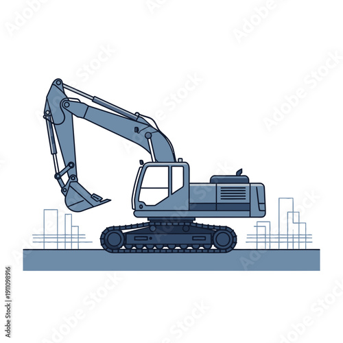Heavy Duty Excavator Machine On Construction Site Background